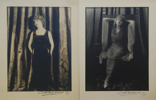 Two photographs of Mary Pickford by Charlotte Fairchild, photographer signed (est. $2,000-$3,000). Elite Decorative Arts image.